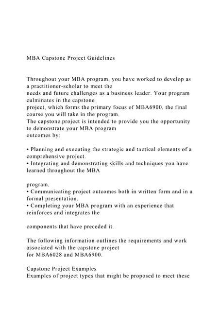 Mba Capstone Project Guidelines Throughout Your Mba Prodocx