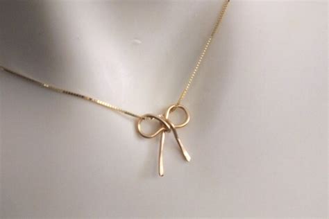 14k Solid Gold Bow Necklace 12 In 14k Real Gold Bow Tie The