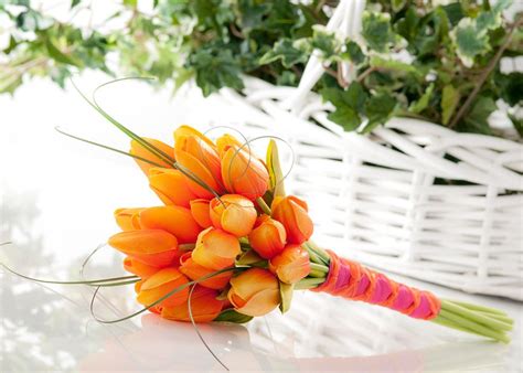 Readysettoss Orange Wedding Flowers Tulip Wedding Bridal Bouquet