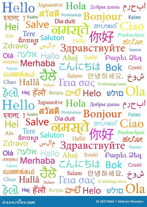 The Word Hello Written With The Different World Languages Stock