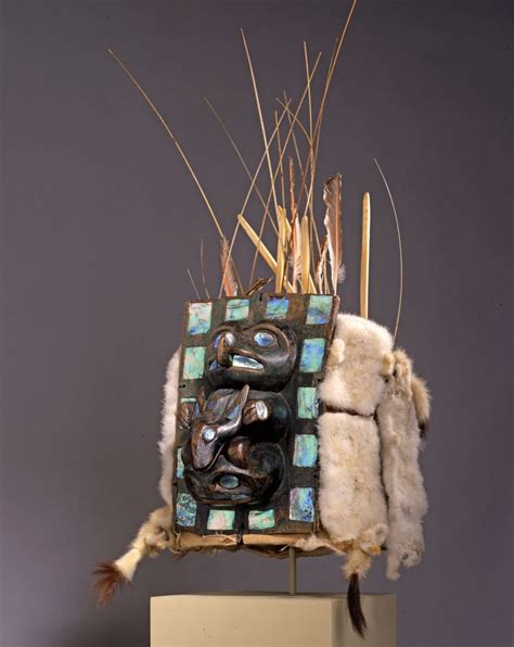 Tlingit Frontlet 19001932 In Wood With Inlaid Abalone Shell