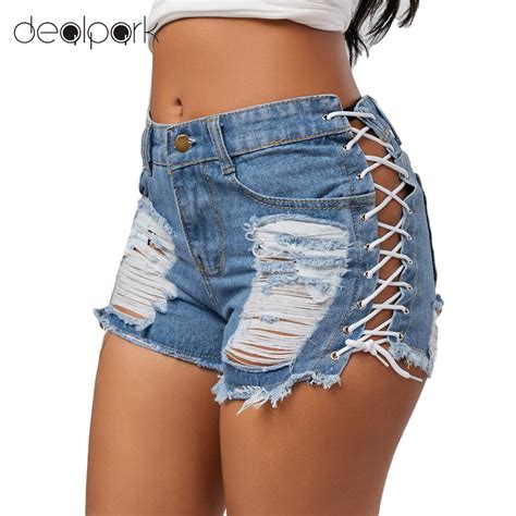 2019 Sexy Summer Shorts For Women Denim Ripped Shorts High Waist Short Jeans Lace Up Bandage