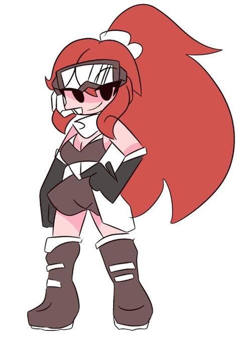 An Anime Character With Red Hair And Sunglasses On Her Face Standing