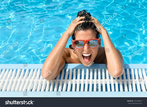 Happy Crazy Woman Resort Pool On Stock Photo 125449667 Shutterstock