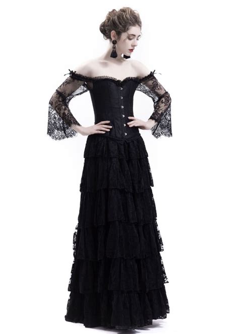Black Lace Romantic Gothic Corset Long Prom Dress D D Roseblooming