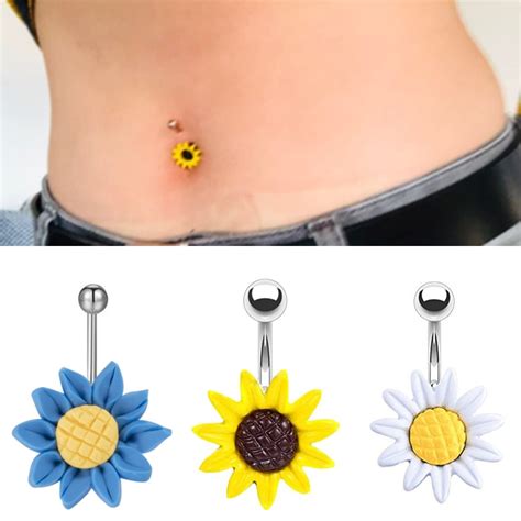Body Jewelry Usa Sunflower Flower Belly Button Ring Navel Surgical Steel Piercing Body Body