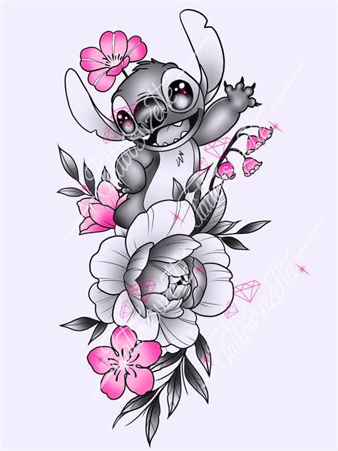 Stitch Flower Tattoo Design Disney Sleeve Tattoos Disney Tattoos