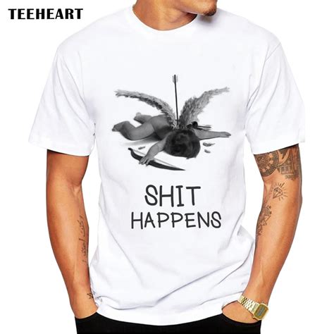 Teeheart Mens Funny Shit Happens Print T Shirt Men Summer Modal