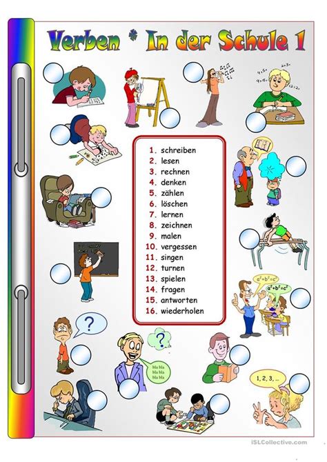 Verben In Der Schule 1 Übungen Unterricht Lesen Deutsch