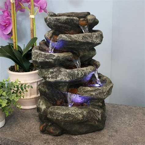Sunnydaze Décor 6 Tier Stone Falls Tabletop Water Fountain With Led
