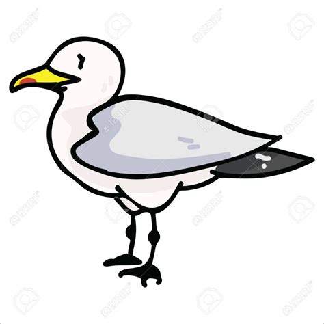 Cute Seagull From The Side Cartoon Vector Illustration Motif Set Hand