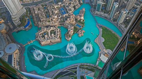 The Dubai Fountain In Burj Lake Taken From The Burj Khalifa In Dubai