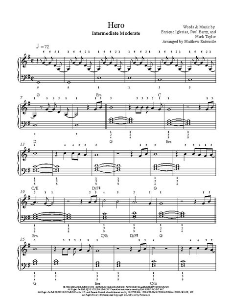 Hero By Enrique Iglesias Piano Sheet Music Intermediate Level Artofit