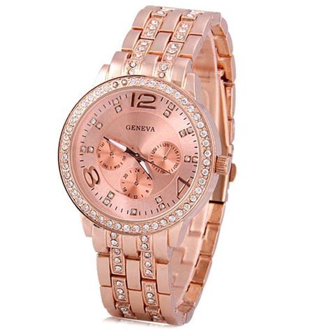 48 Off Geneva Quartz Watch With Diamonds Round Dial And Steel Watch Band For Women Rosegal