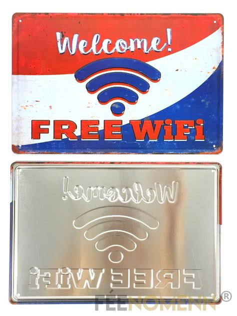 Plaque Métal Déco Vintage Effet Relief Welcome Free Wifi Wi Fi