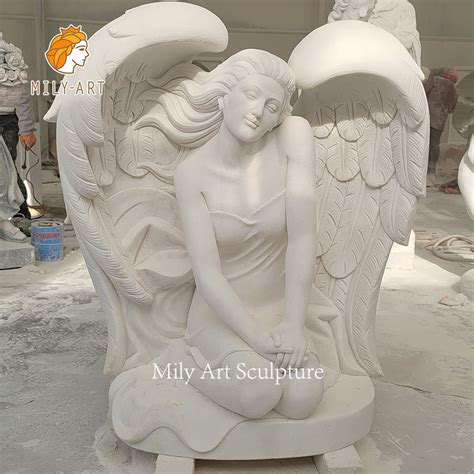 Life Size Angel Sculptures Marble Kneeling Angel Statue For Garden