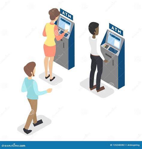 People Standing In Line At Atm Illustration Stock Vector Illustration
