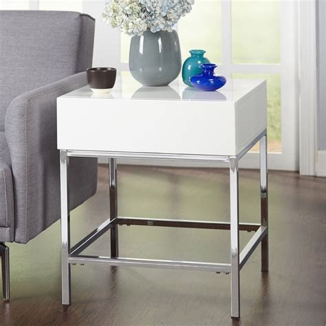 Simple Living White Metal High Gloss End Table On Sale Overstock