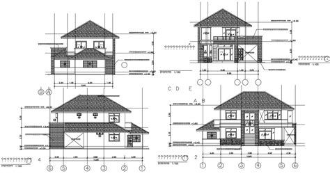 Two Storey House Design In Autocad File Cadbull