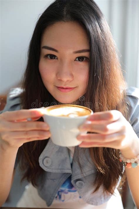 Portrait Asian Woman With Cup Of Coffee Stock Photo Image Of Close