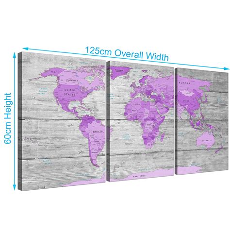 Large Purple And Grey Map Of World Atlas Canvas Wall Art Print Canvas