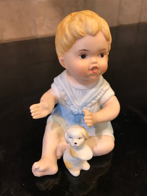 Vintage Royal Crown Porcelain Figurine Baby With Dog Etsy