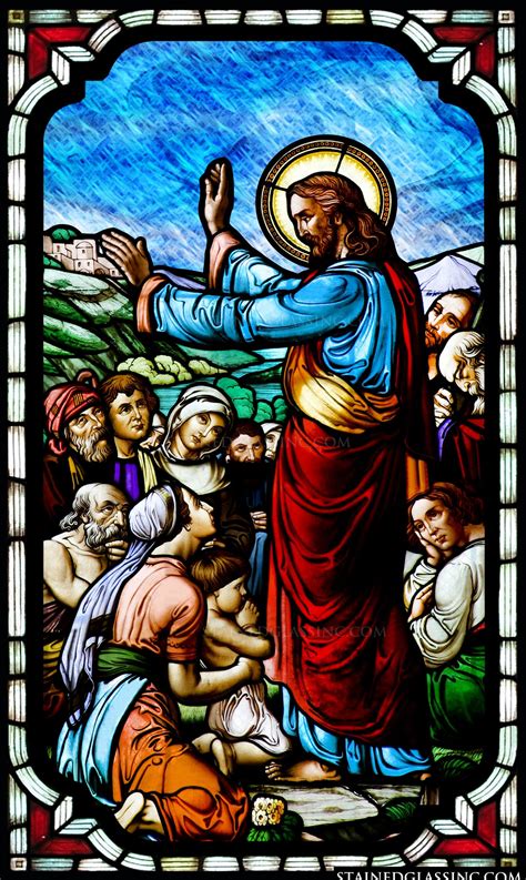 Jesus Sermon On The Mount Religious Stained Glass Window