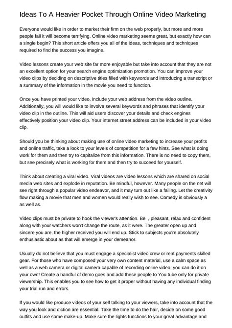 Ideas To A Fatter Budget By way of Video Marketingvlkur.pdf.pdf | DocDroid