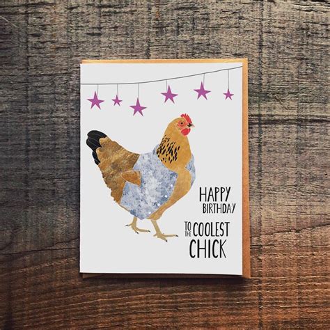 Happy Birthday To The Coolest Chick Chicken Card Bestie Etsy Ireland