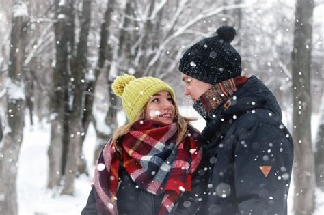 Couple In Love Street Winter Snow Stock Photo Image Of Love Gloves