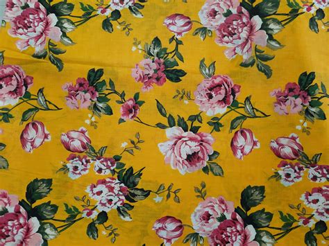 100 Cotton Fabric Floral Print Yellow 43 Width 4 Yards Etsy
