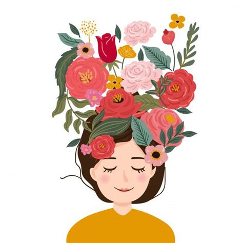 Premium Vector Pretty Girl With Blooming Flower In Head Flower