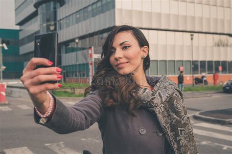 Beautiful Girl Taking A Selfie In An Urban Context Stock Image Image Of Seductive Portrait