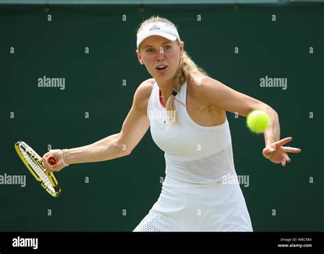 Danish Tennis Player Caroline Wozniacki Playing Forehand Shot During