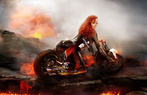 K Bianca Beauchamp Motorcyclist Redhead Girl Lava Hd Wallpaper
