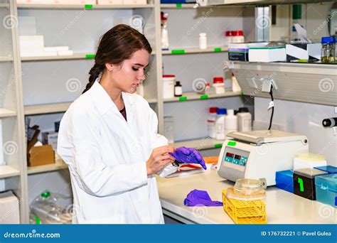 Female Student Or Lab Assistant Working In Lab Stock Image Image Of