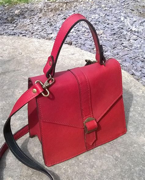 Red Leather Tote Ladies Small Red Leather Handbag With Top Etsy