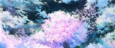 Download Wallpaper 2560x1080 Sakura Art Sky Anime Pink
