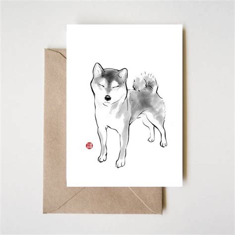 Shiba Inu On A Sunny Day Unique Sumi Ink Painting Print Card Etsy