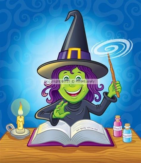 Cute Girl Witch Casting A Spell By Rod Savely Cartoon Illustration