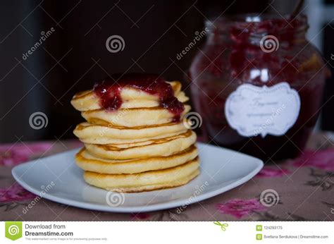Pancakes And Jam Stock Image Image Of Breakfast Homemade 124293175