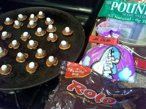 Easy Chocolate Covered Pretzels Heat Rolo And Pretzel 350 For 4 Min Then Top W Marshmallow Or