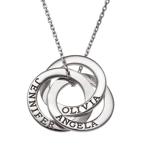 Sterling Silver Interlocking Rings Engraved Names Necklace 44137
