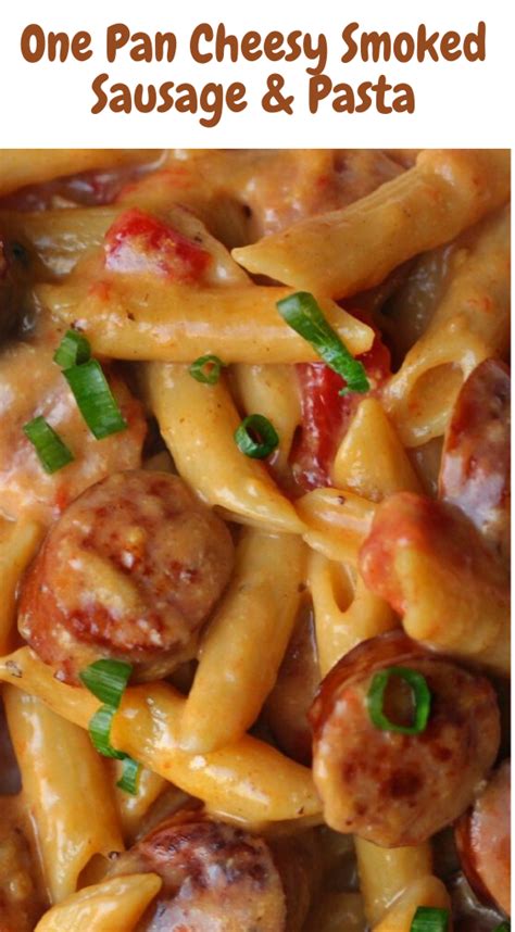 Smoked sausage italian pasta skillet, with corn, green bell peppers and tasty red sauce that's an easy, 30 minute family dinner. One Pan Cheesy Smoked Sausage & Pasta in 2020 | Easy ...