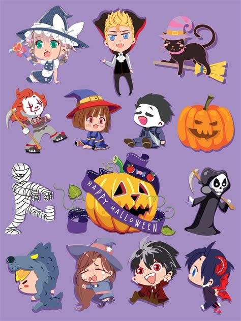 Cute Halloween Chibi Girl Vector Sticker Elements 8926119 Vector Art At