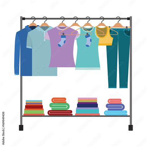 Colorful Silhouette Of Clothes Rack With T Shirts And Pants On Hangers