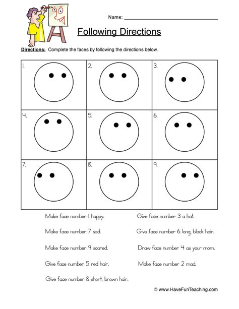 Follow Directions Worksheet Smilies Have Fun Teaching
