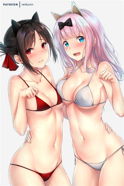 Rule 34 2girls Bikini Black Hair Blue Eyes Blush Bow Tie Breast Press