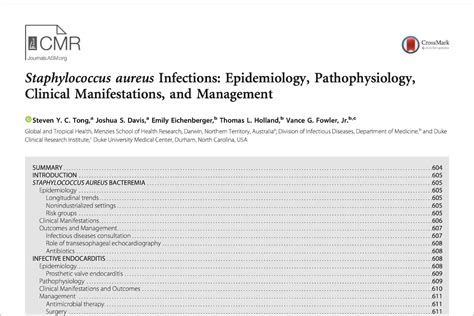 Staphylococcus Aureus Infections Epidemiology Pathophysiology