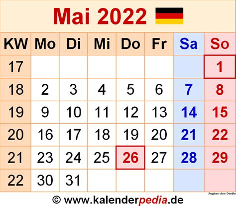 Kalenderblatt Mai 2022 Clipart